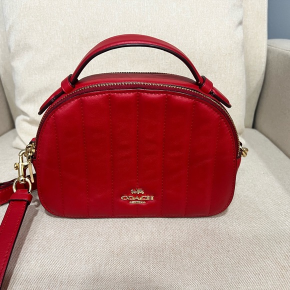 Coach Red Quilted Dome Crossbody Bag with Gold Hardware - Picture 7 of 9